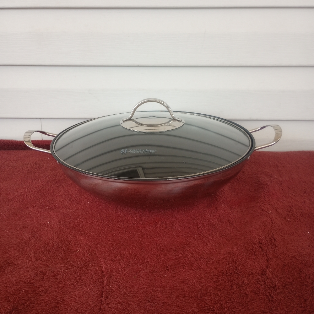 Masterclass Stainless Steel Non-Stick Double Sided 12.5"  Wok With Lid New